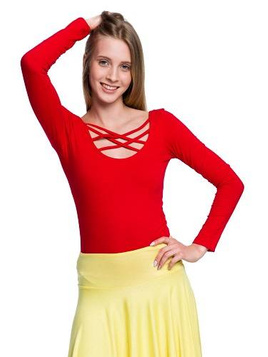 Women's red laced-up long-sleeved body suit