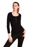 Women's cotton shirt with long sleeves, black stripe.