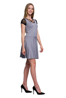 Grey Mesh Short Sleeve Dress with Straps Neckline