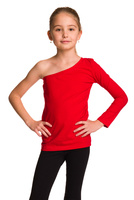 Asymmetric Cotton Shirt with Long Sleeves and Diagonal Red Neckline.