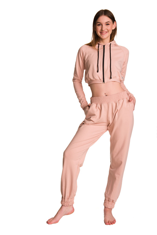Short hooded sweatshirt for girls in powder pink, with large hood, children's size.