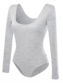 Women's grey melange slimming long-sleeved body suit.