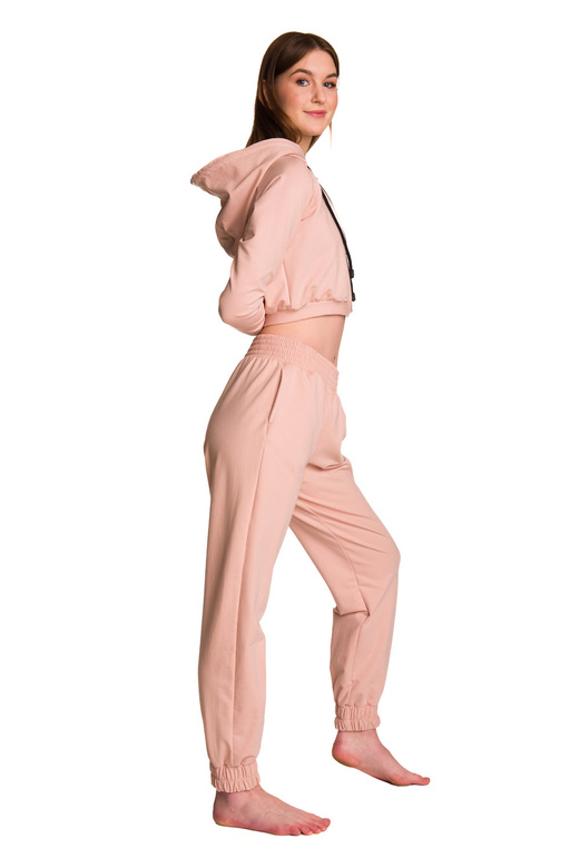 Short hooded sweatshirt for girls in powder pink, with large hood, children's size.