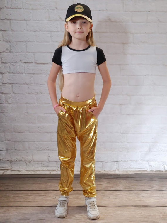 Children's Metallic Gold Performance Pants with Pumps