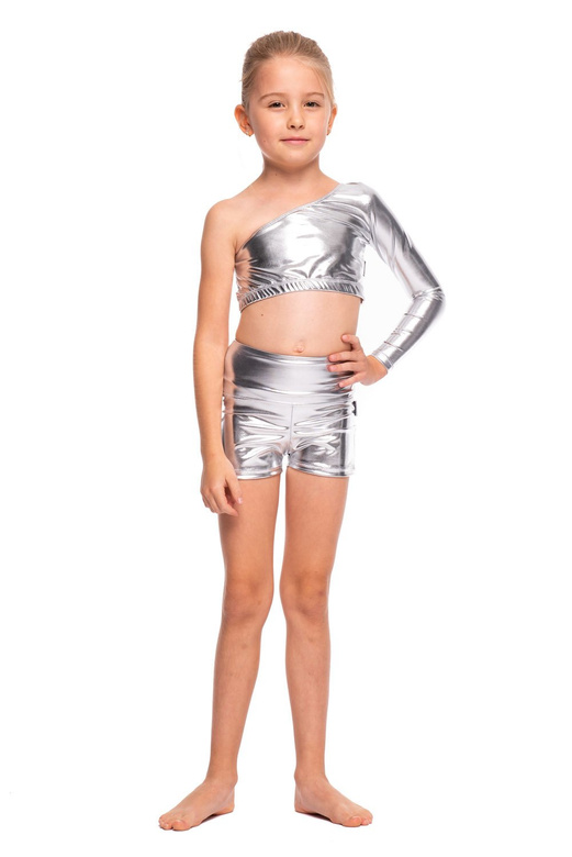 Shorts for girls, metallic shimmering, perfect for performing, silver.