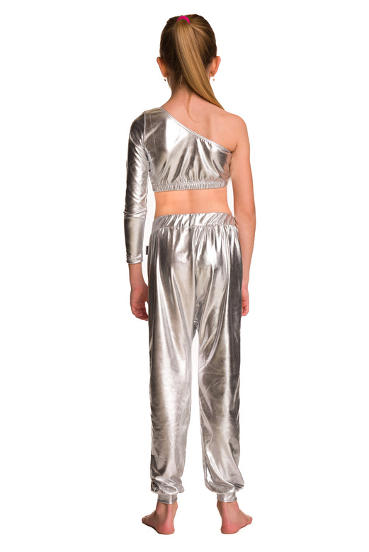 Children's metallic silver stage pants.