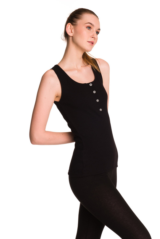 Women's black striped cotton sleeveless blouse.