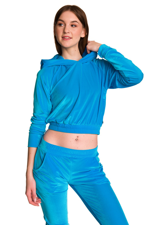 Women's Velour Tracksuit Set Hoodie + 3/4 Length Turquoise Pants.