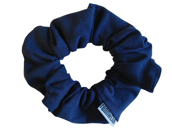 Cotton navy blue Sprunchie hair tie.