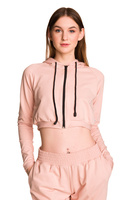 Short hooded sweatshirt for girls in powder pink, with large hood, children's size.