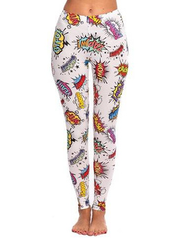 Women's children's sports leggings WOW white with colorful inscriptions.