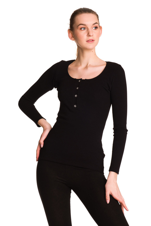 Women's cotton shirt with long sleeves, black stripe.