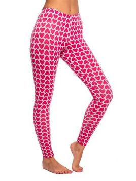 Heart-patterned sports leggings for girls in fuchsia gray.