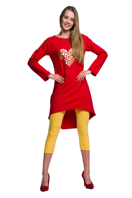 Tunic Dress with Gold Heart Print in Red.