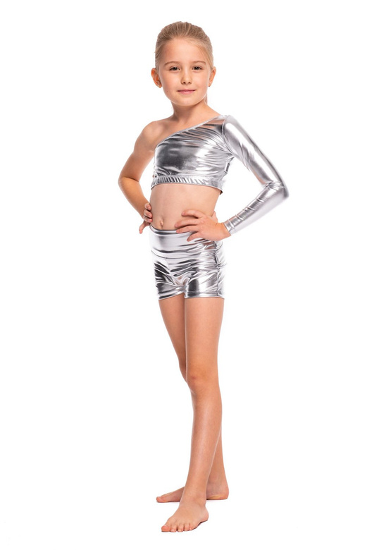 Shorts for girls, metallic shimmering, perfect for performing, silver.