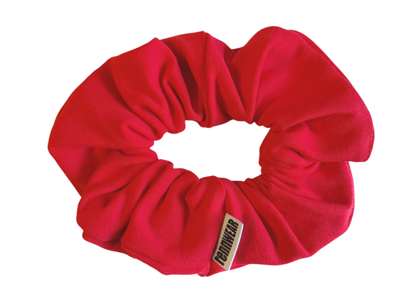 Red cotton Sprunchie hair tie.