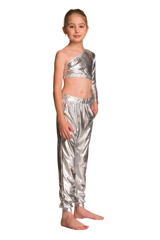 Children's metallic silver stage pants.