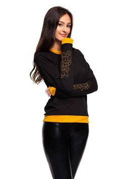 Women's long sleeve sports sweatshirt with embroidery on the forearm, black.