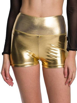 Metallic golden shiny short shorts for girls' performance.