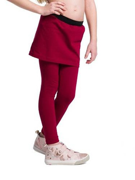 Long burgundy leggings with a skirt.