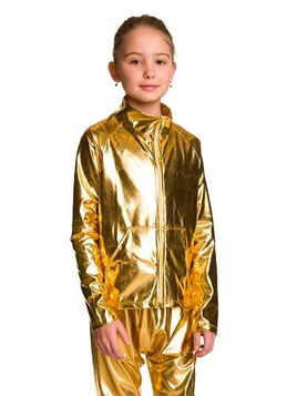 Metallic Shimmer Long-Sleeved Jacket with Stand-up Collar, Zipper, and Golden Performer Outfit Pockets