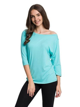 Viscose blouse with wide neckline and 3/4 sleeves - turquoise