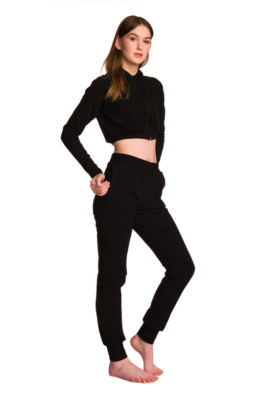 Women's black joggers with a cuff.