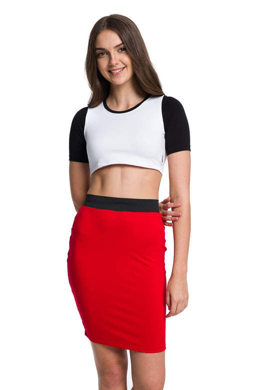 Fitted Red Viscose MIDI Skirt