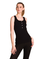 Women's black striped cotton sleeveless blouse.