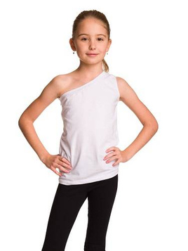 Cotton asymmetrical one-shoulder sleeveless blouse with slanted neckline in white.