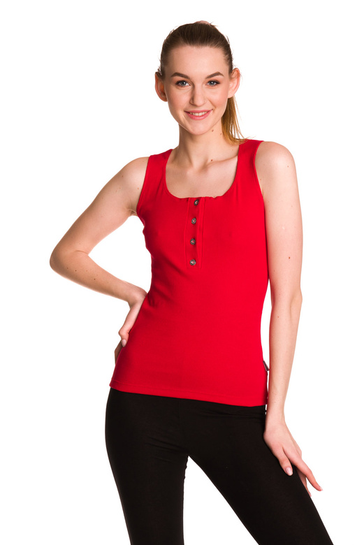 Women's red striped sleeveless cotton blouse