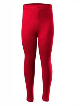 Women's, men's and children's red cotton sports leggings with long legs.