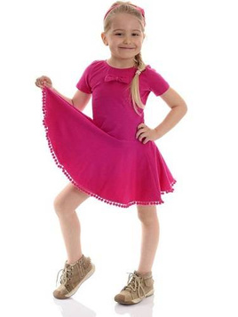 Fairy Tale Dress for Girls with POMPOMS and Fuchsia Bow