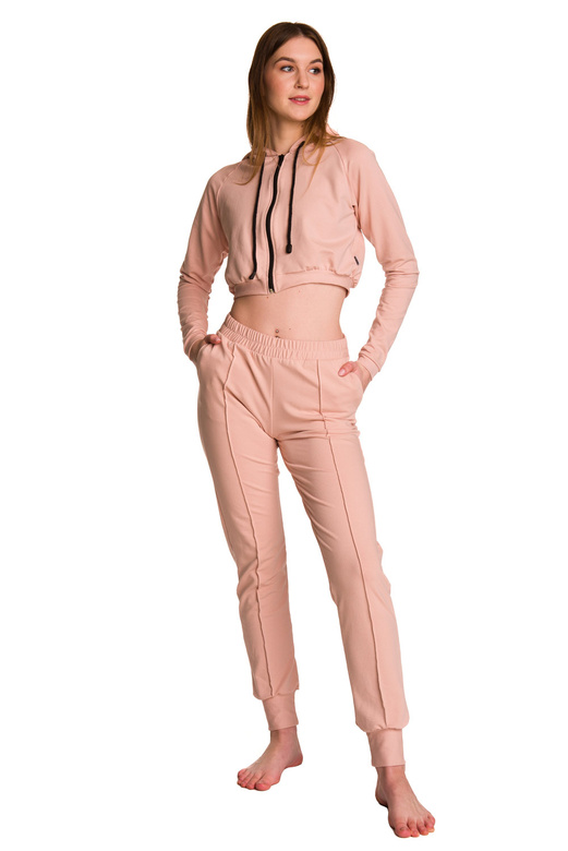 Short hooded sweatshirt for girls in powder pink, with large hood, children's size.