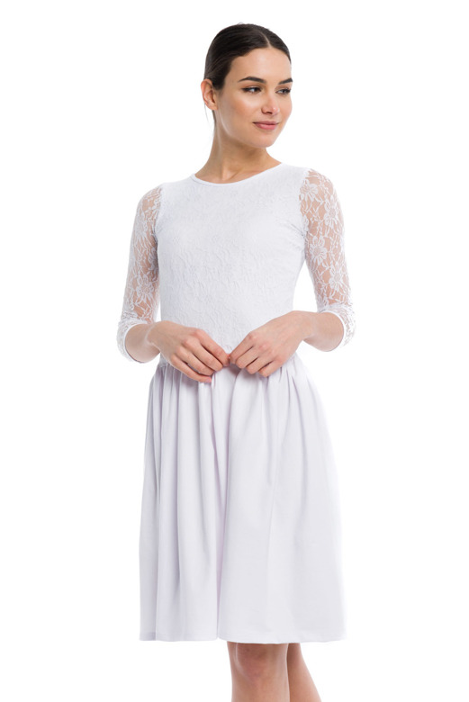 OUTLET Sukienka koronkowa rozkloszowana biały