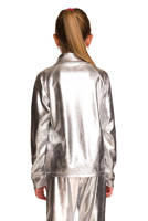 Bluza metaliczna połyskująca z długim rękawem stójką zamkiem i kieszeniami strój na występ srebrny